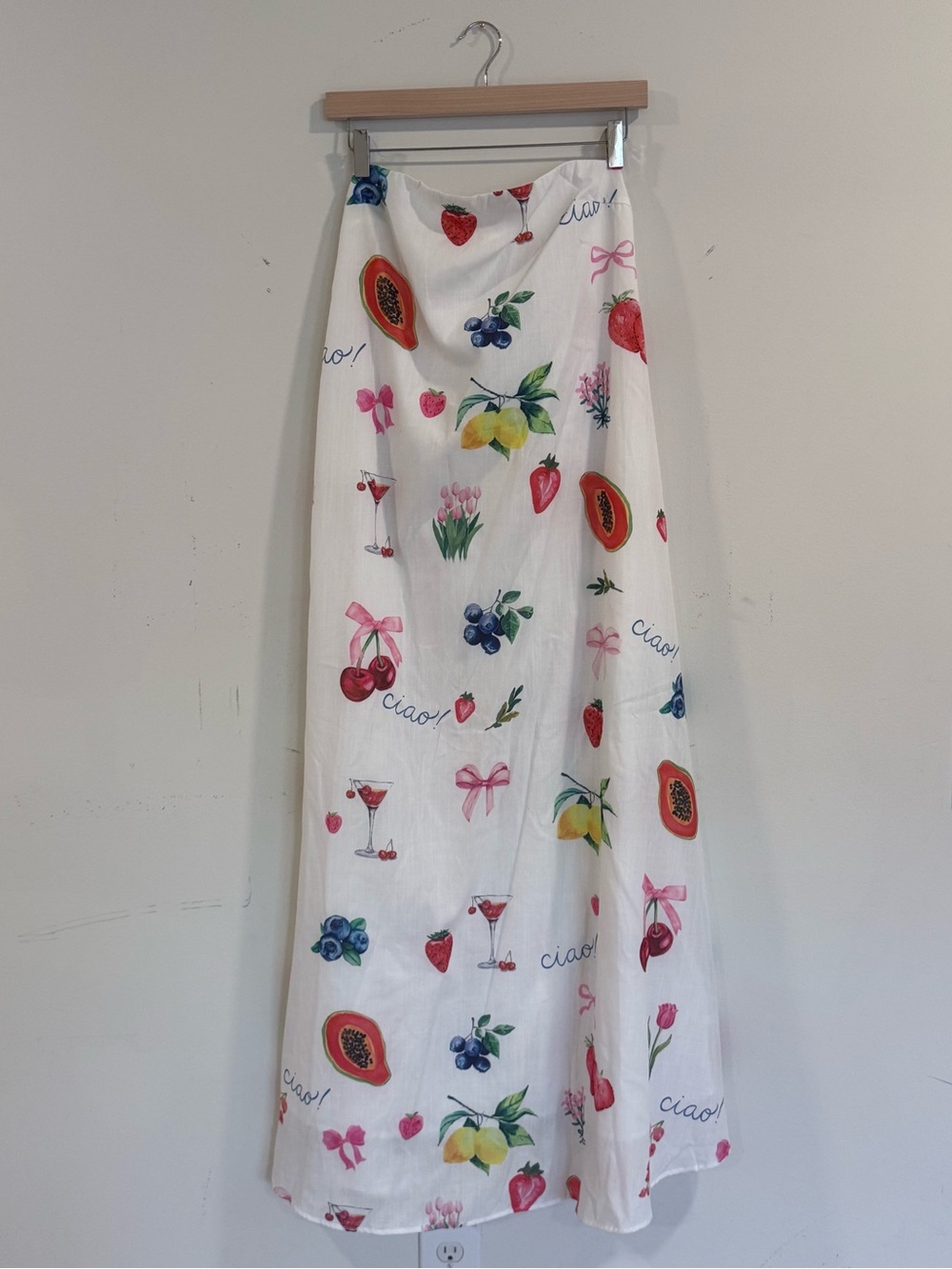 Petal & Pup Ciao Fruit Print Maxi Skirt Italian Summer Strawberry Lemon US M